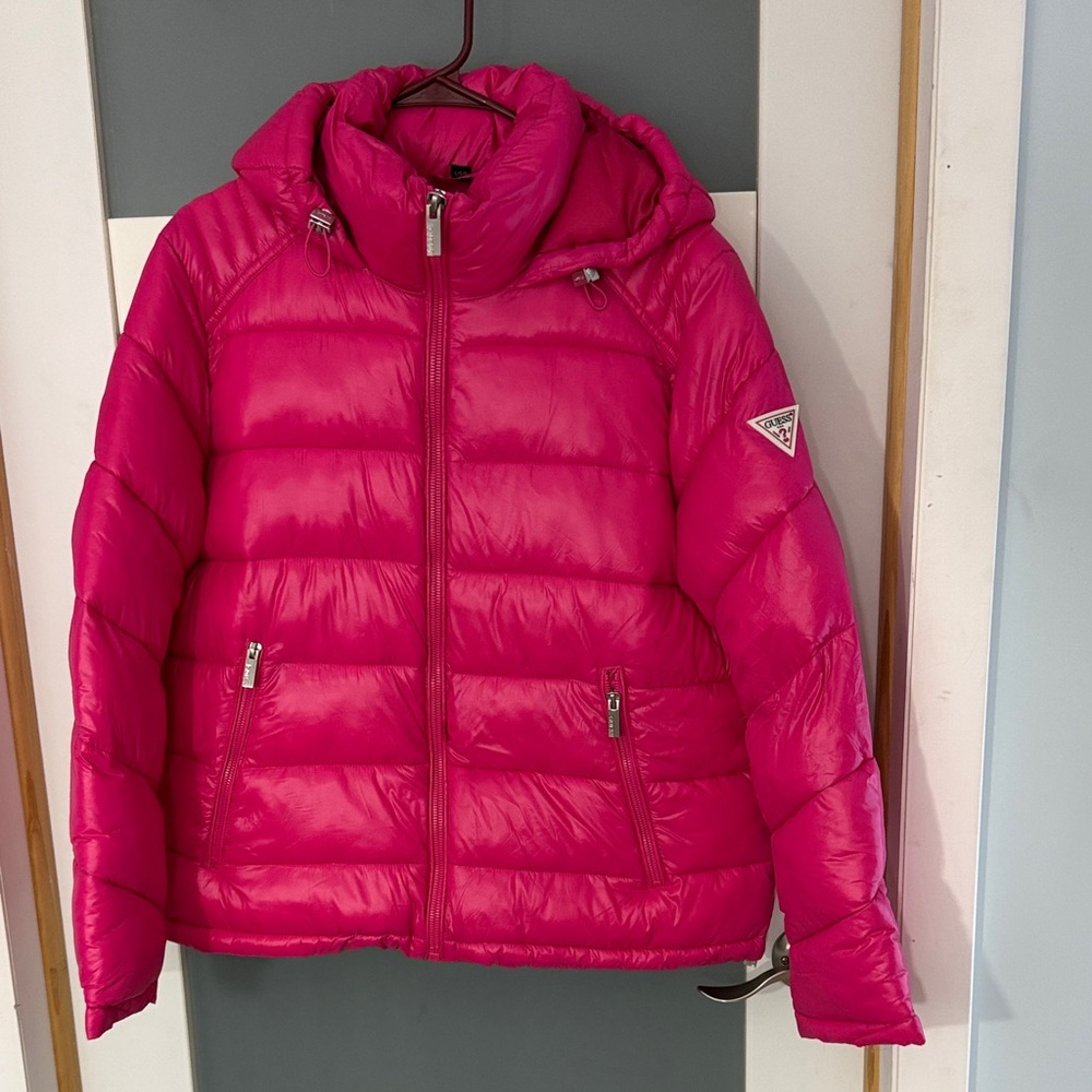 Guess Hot Pink Puffer Jacket with Hood